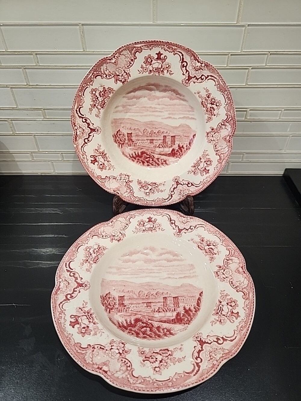 Vintage 2 Johnson Brothers Old Britain Castles Luncheon Bowls Pink 8 Inches